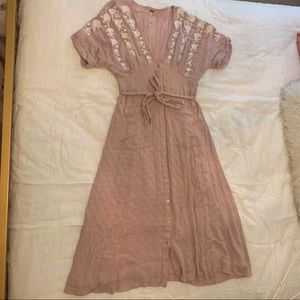 FREE PEOPLE embroidered mauve dress